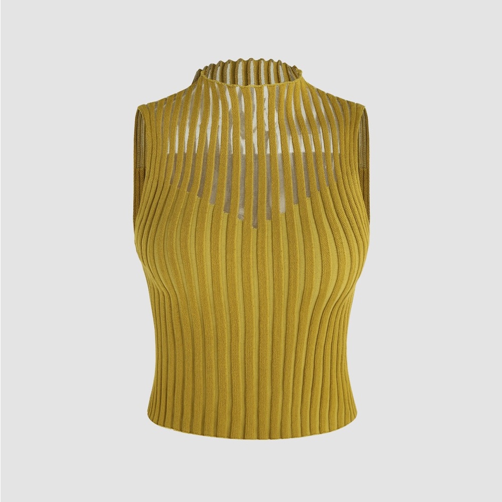 NWOT Stand Mesh Collar Ribbed Tank Top - Picture 4 of 4